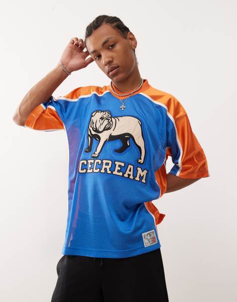 ICECREAM – Fußballtrikot in Blau und Orange mit Bulldoggen-Grafik - view 1