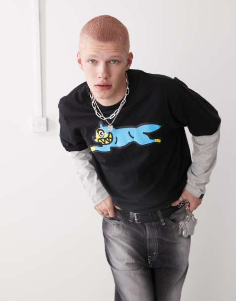 ICECREAM - Gelaagd T-shirt met rennende hondprint in zwart multi - view 1