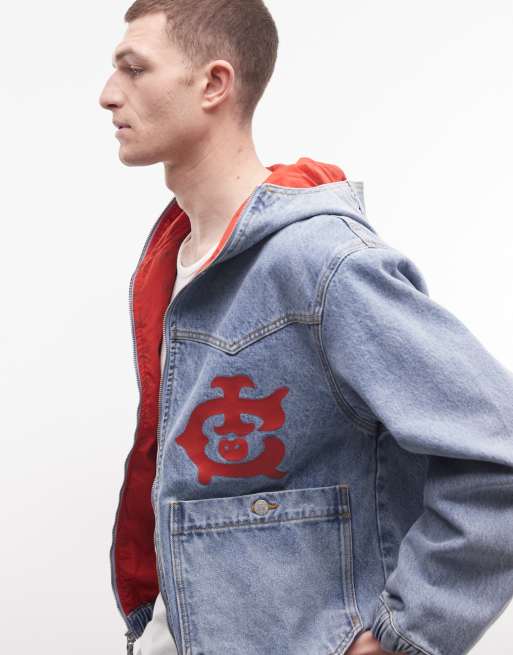 ICECREAM - Giacca di jeans stile western con cappuccio e zip lavaggio blu chiaro, 2 di 5