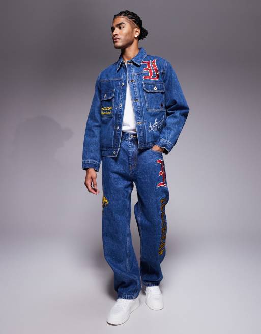 ICECREAM - Giacca trucker di jeans con mascotte blu lavaggio medio con toppe multiple applicate in coordinato, 2 di 5
