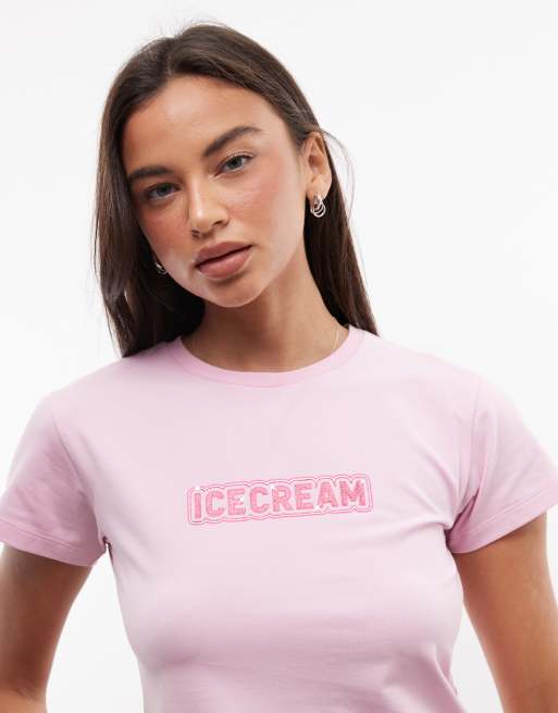 ICECREAM glitter logo baby t-shirt in pink, 4 of 4