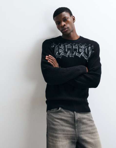 ICECREAM gothic print waffle knit sweatshirt in black - view 1
