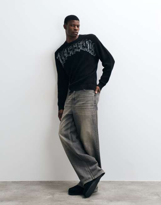 ICECREAM gothic print waffle knit sweatshirt in black, 2 of 5
