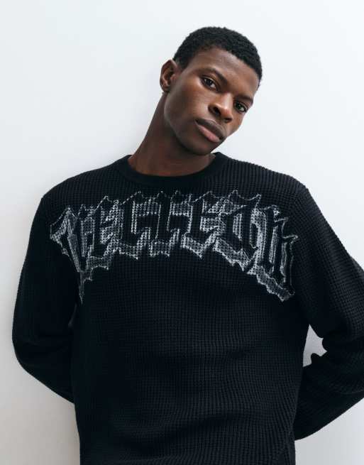 ICECREAM gothic print waffle knit sweatshirt in black, 3 of 5