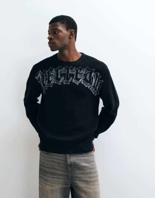 ICECREAM gothic print waffle knit sweatshirt in black, 4 of 5