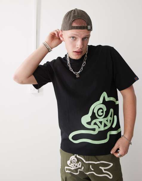ICECREAM – Gruby czarny T-shirt z motywem biegnącego psa - view 1
