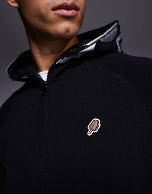 ICECREAM - Hoodie met rits en logoprint op de capuchon in zwart, 5 van 5