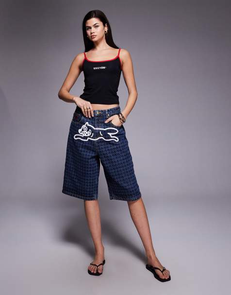 ICECREAM houndstooth running dog jorts in indigo - view 1