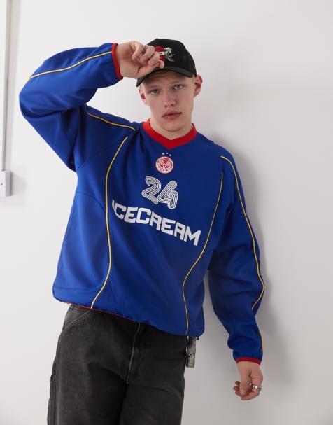 ICECREAM - Icon voetbalshirt met lange mouwen in blauw - view 1
