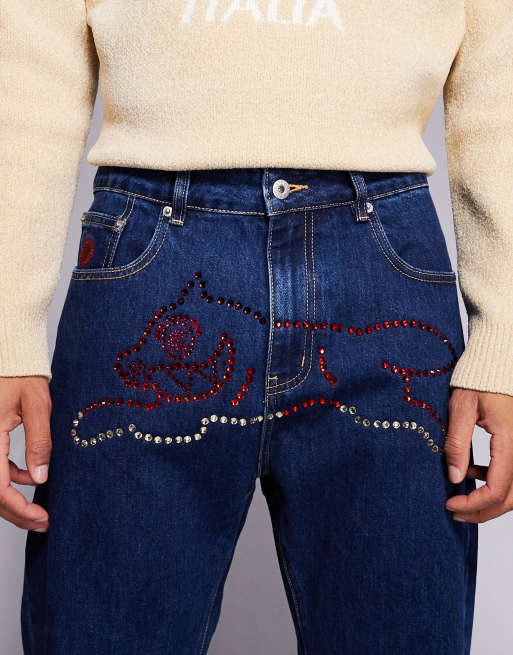 ICECREAM - Jean droit avec logo Running Dog orné de strass - Bleu indigo, 4 de 5