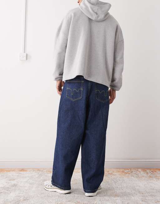 ICECREAM - Jeans ampi lavaggio blu scuro con cane che corre