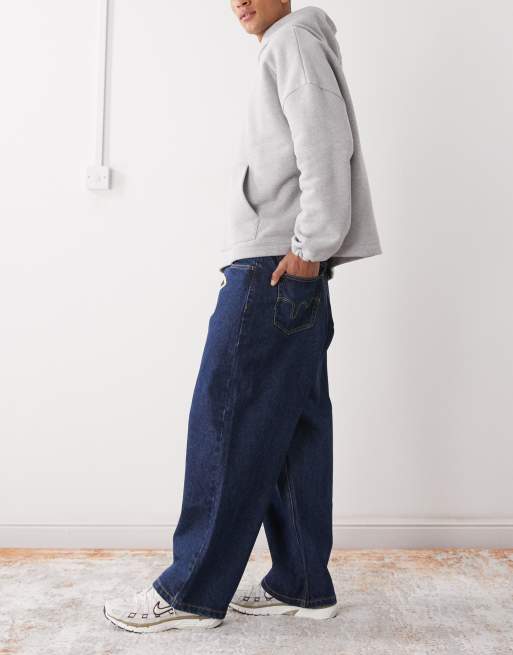 ICECREAM - Jeans ampi lavaggio blu scuro con cane che corre