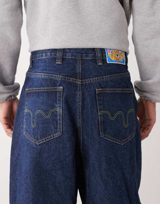 ICECREAM - Jeans ampi lavaggio blu scuro con cane che corre