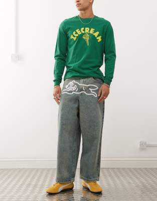 ICECREAM - Jeans ampi lavaggio blu vintage con cane che corre - view 1