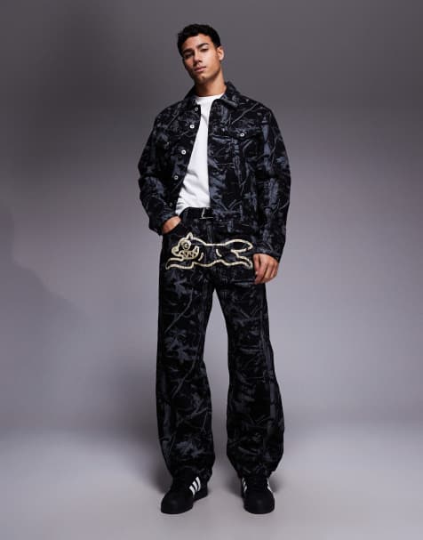 ICECREAM – Jeans in schwarzer Waschung mit Military-Baum-Muster als All-over-Print, Kombiteil - view 1