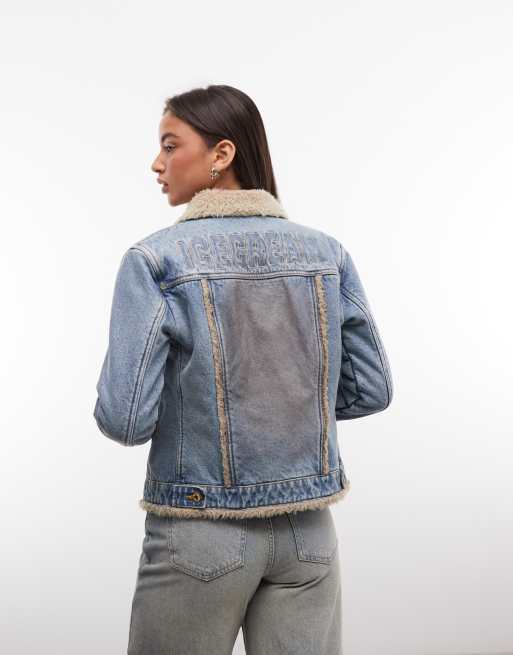 ICECREAM Jeans-Truckerjacke mit Sherpa-Futter in Dirty-Wash-Blau, 4 von 4