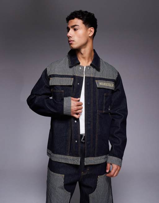 ICECREAM – Jeansowa kurtka typu trucker w kolorze indygo z kontrastowym wzorem w prążki