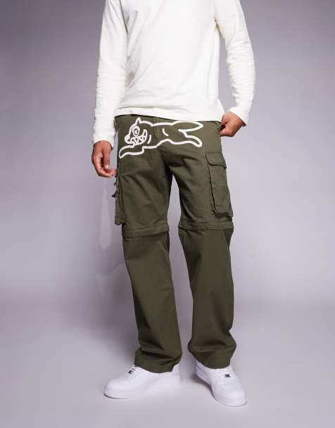 ICECREAM - Kakigrønne bukser med ben som kan lynes af og print med løbende hunde - view 1