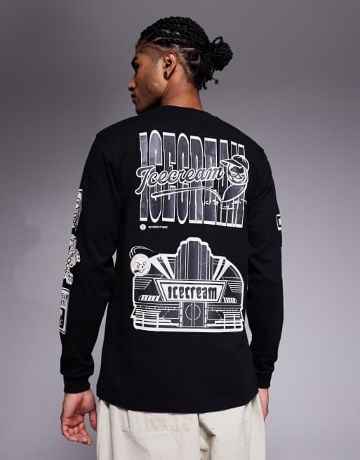ICECREAM – Langärmliges T-Shirt in Schwarz mit mehreren Grafiken, 3 von 5