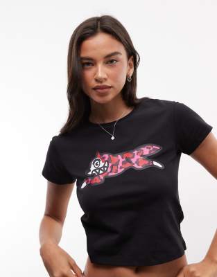 Icecream Leopard Print Running Dog Graphic Logo Baby T-shirt In Black