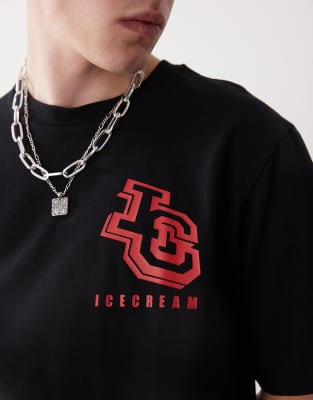 Icecream Logo Back Print Heavyweight T-shirt In Black