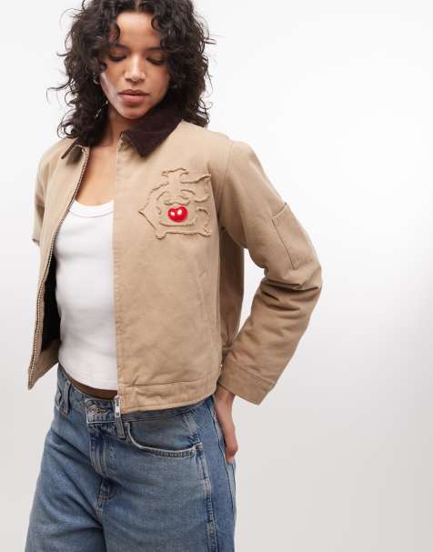 ICECREAM logo cropped workwear jacket in beige - view 1