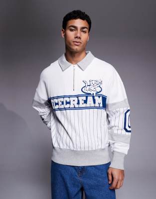 ICECREAM logo quarter zip long sleeve knit polo in white | ASOS
