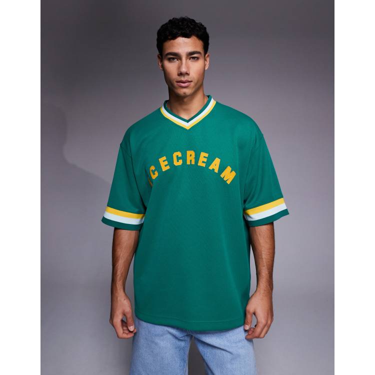 ICECREAM logo v-neck sports jersey in green | ASOS