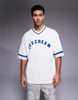 ICECREAM logo v-neck sports jersey in white