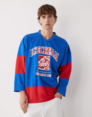 ICECREAM ICECREAM long sleeve team hockey jersey in blue and red-Multi