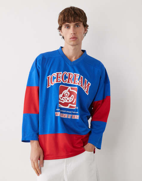 ICECREAM long sleeve team hockey jersey in blue and red - view 1