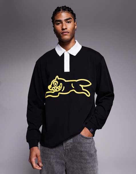 ICECREAM - Maglia stile rugby nera con stampa di cane che corre - view 1