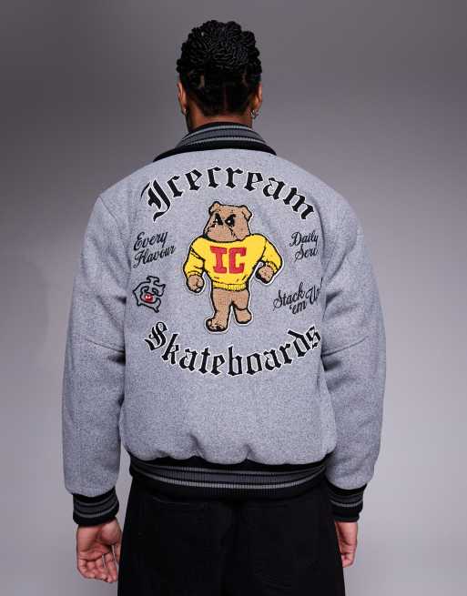 ICECREAM – Mascot – College-Bomberjacke in Grau mit mehreren Applikationen, 3 von 5