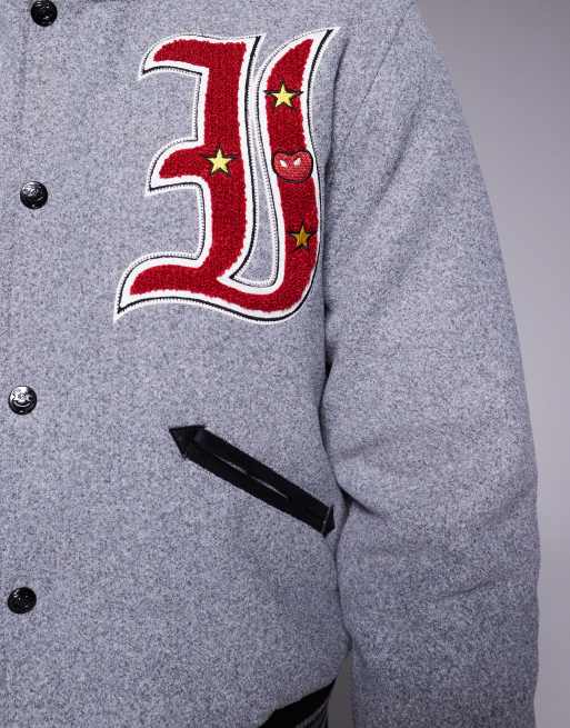 ICECREAM – Mascot – College-Bomberjacke in Grau mit mehreren Applikationen, 5 von 5