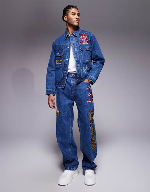 ICECREAM mascot denim jacket & jeans set in mid wash blue with