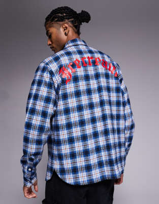 ICECREAM mascot long sleeve flannel shirt in blue with embroidery