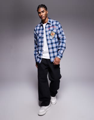 Icecream Mascot Long Sleeve Flannel Shirt In Blue