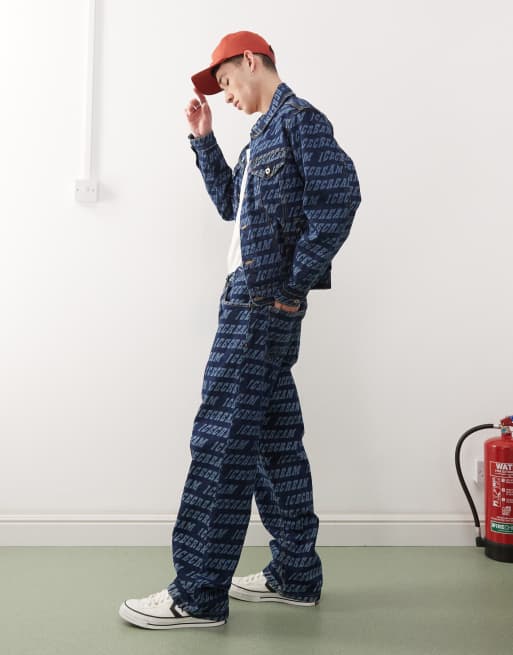ICECREAM – Mellanblå, tvättade jeans med raka ben och monogram, del av set, 3 av 5