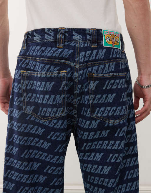 ICECREAM – Mellanblå, tvättade jeans med raka ben och monogram, del av set, 4 av 5