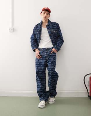 ICECREAM monogram denim trucker jacket co-ord in mid wash blue - view 1