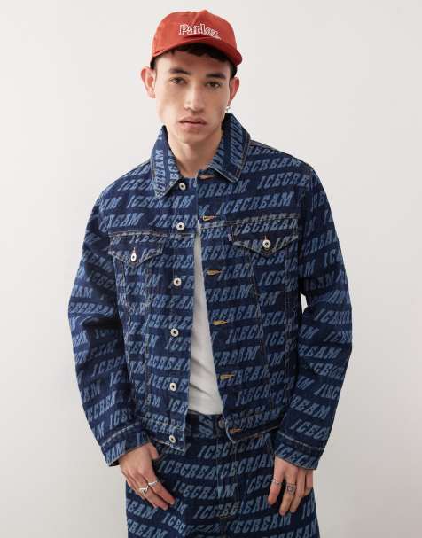 ICECREAM monogram denim trucker jacket in mid wash blue - part of a set - view 1