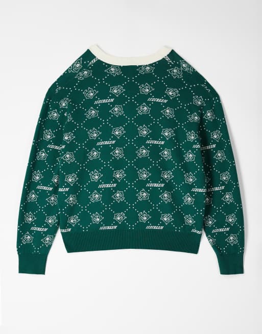 ICECREAMカーディガン ICECREAM monogram knit cardigan in green and white | ASOS
