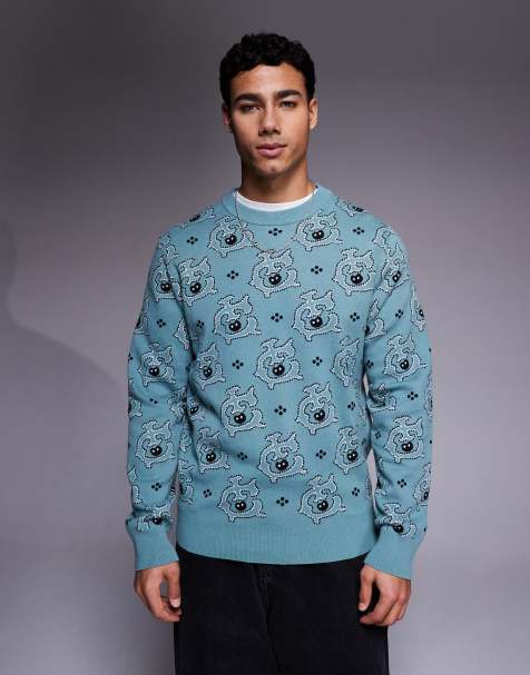 ICECREAM monogram knitted jumper in blue - view 1