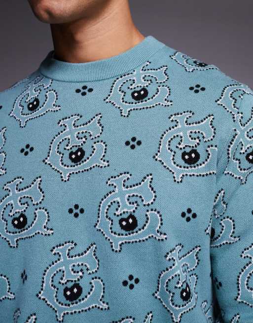 ICECREAM monogram knitted jumper in blue, 5 of 5