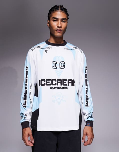 ICECREAM - Mototop van jersey met lange mouwen in wit en blauw - view 1
