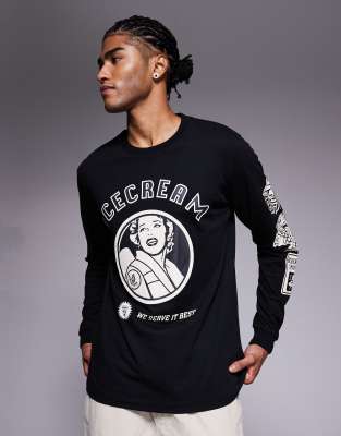ICECREAM ICECREAM multi graphic long sleeve t-shirt in black