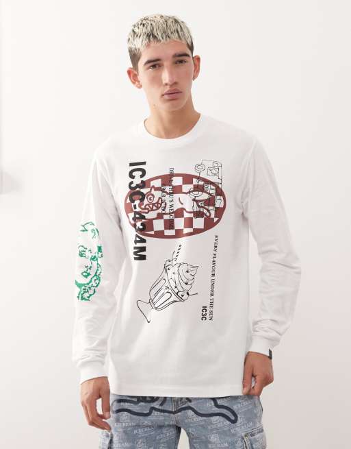 ICECREAM multi graphic long sleeve t-shirt in white | ASOS