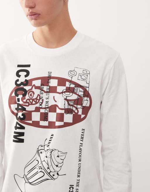 ICECREAM multi graphic long sleeve t-shirt in white | ASOS