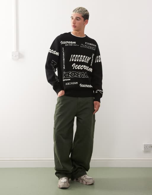 ICECREAM multi logo knit sweater in black | ASOS