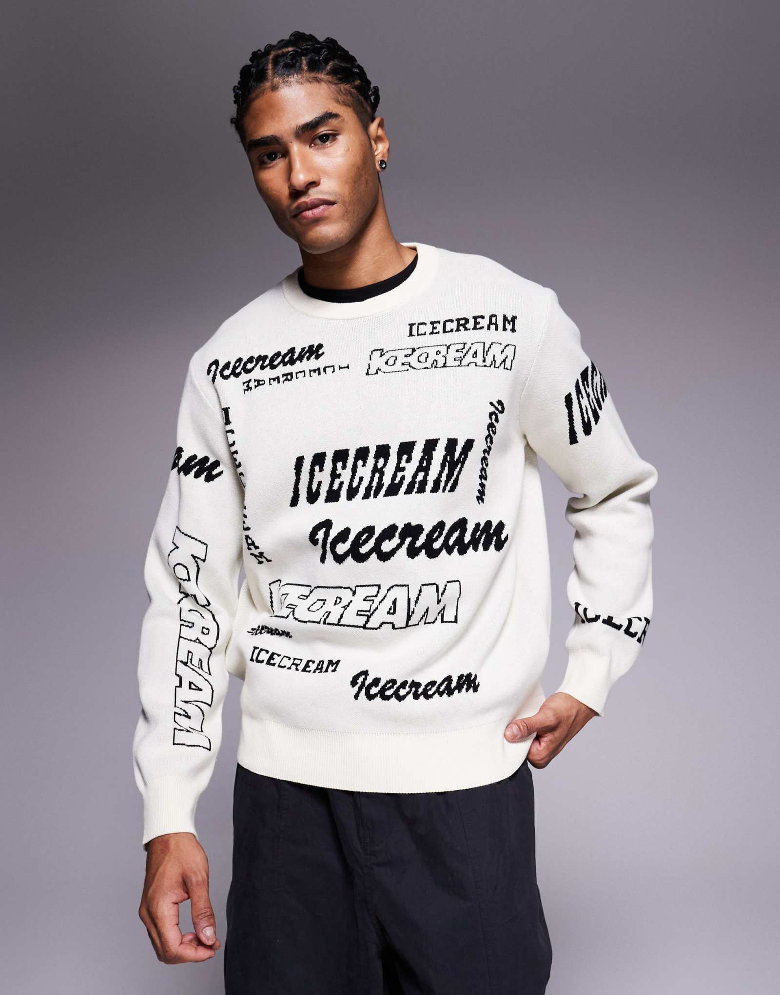 Вязаная толстовка с несколькими логотипами ICECREAM белоснежного цвета